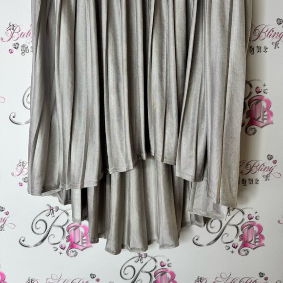 Topshop Metallic Silver High-Low Skirt shiny shimmer flowy grey stretchy luxe - Picture 3 of 6